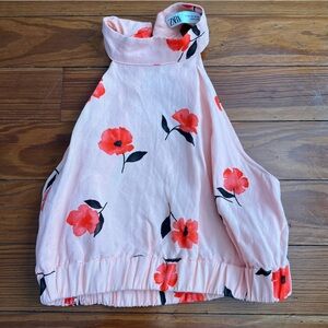 Zara Size XS Pink Floral Halter Backless Top